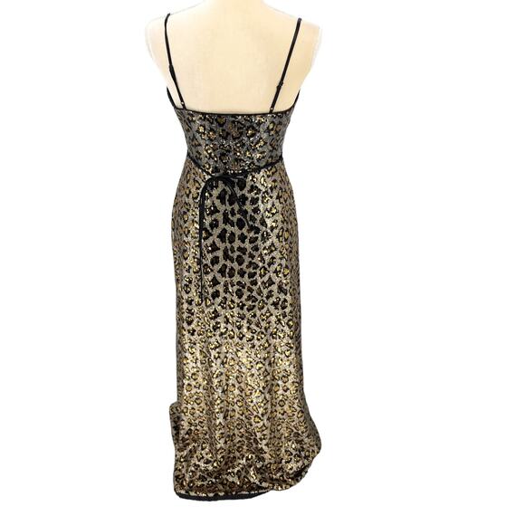 AIDAN BY AIDAN MATTOX Leopard Sequin Wrap Dress Size 0 Gold Black Sleeveless - Picture 10 of 15